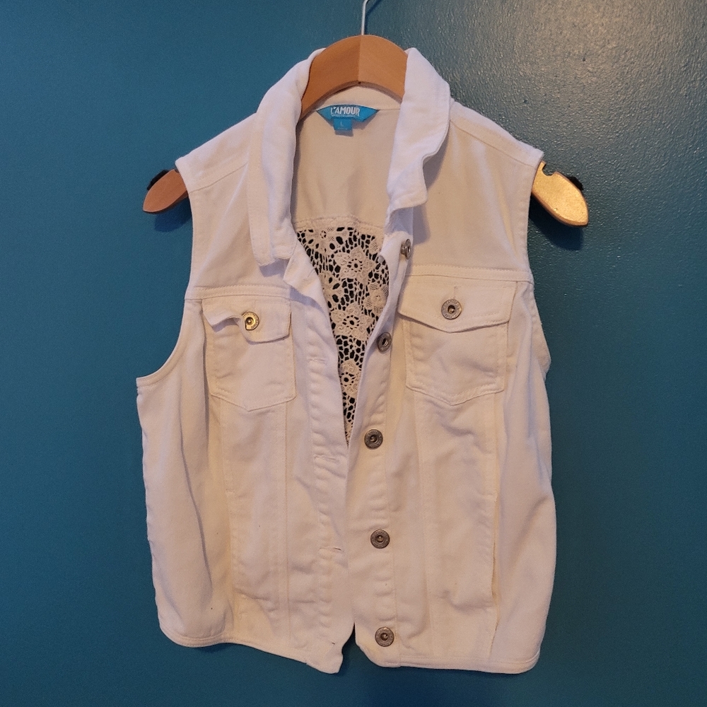 L amour white Jean vest  size large juniors